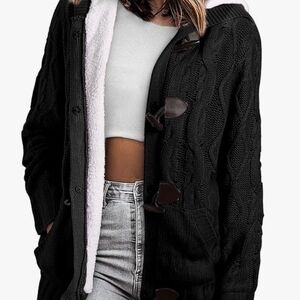 Black Cable Knit Toggle Cardigan